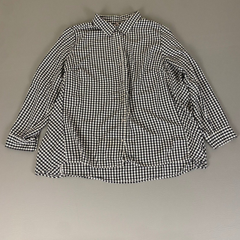 J.Jill Button-Up Shirt Top Blouse 1X Gingham Check Plaid Black White Long Sleeve
